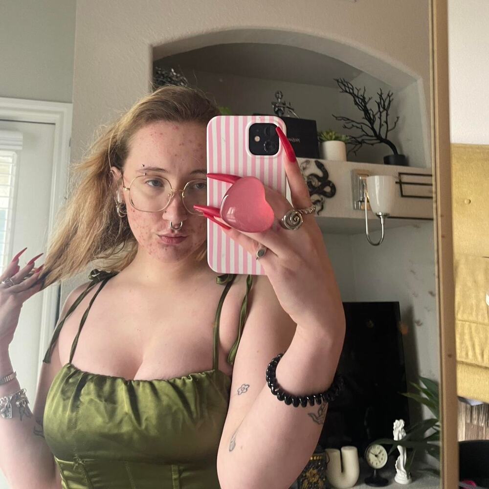Green satin silk corset tank top - Picture 2 of 3